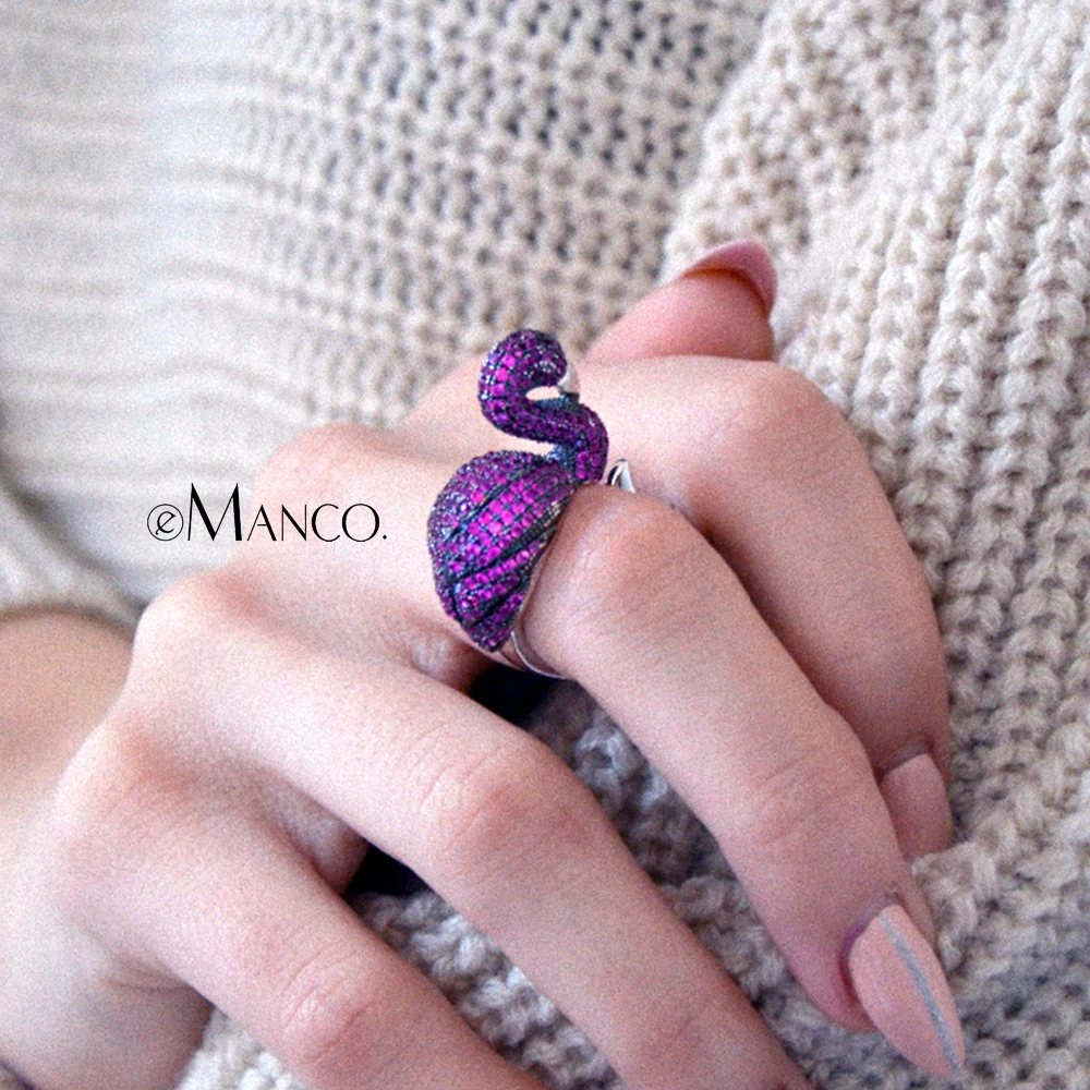 

Emanco Purple Stone Flamingo Ring Adjustable Animal Birds Open Ring Romantic gifts for women New Arrival Jewelry