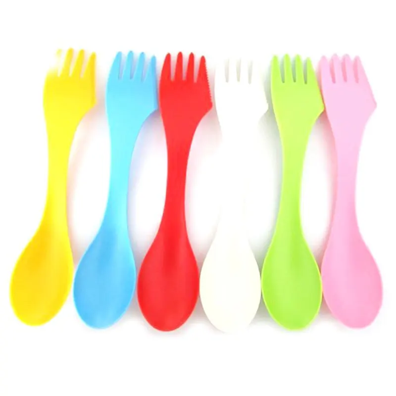 

6pcs/lot Baby Gadgets 3-in-1 Spoon Fork Knife Camping Hiking Utensils Spork Combo Travel Baby Gadget Kitchen