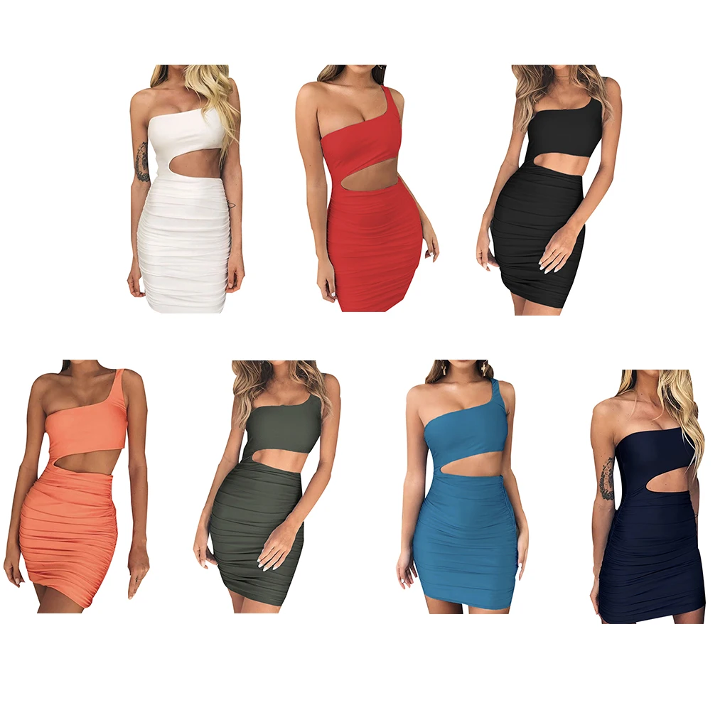 

Women Single Shoulder Sexy Nightclub Hip Dress Ladies Bare Waist Deress