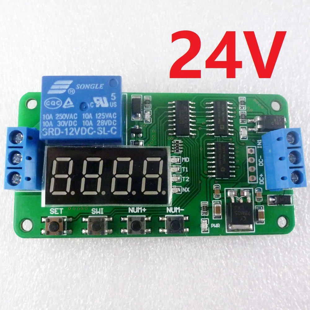 DC 24V Multifunction Self lock Relay PLC Cycle Timer Module Delay Time