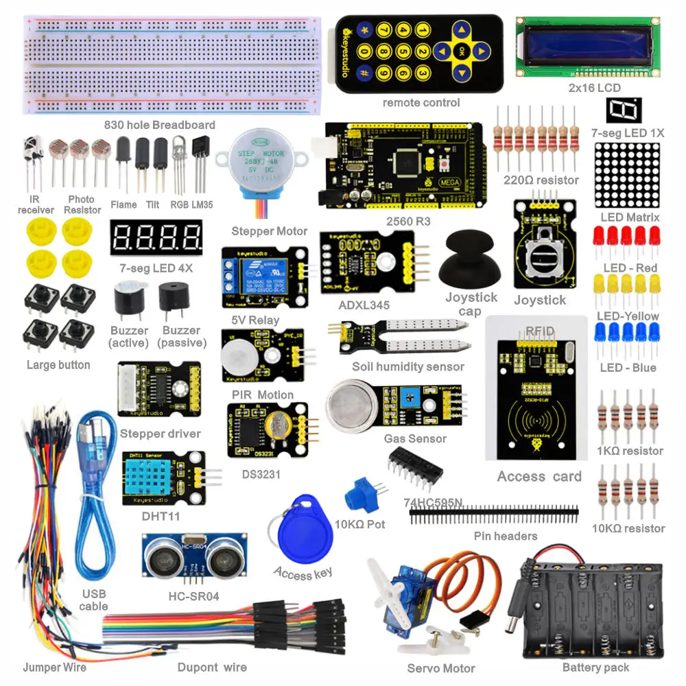 Keyestudio Super Starter Kit Learning Kit for Arduino Starter Kit With Mega2560R3 LCD1602 RFID Relay DS3231