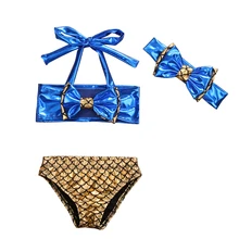 Бикини с бантом для маленьких девочек; детский купальный костюм; купальный костюм с рыбками; плавательная одежда для купания