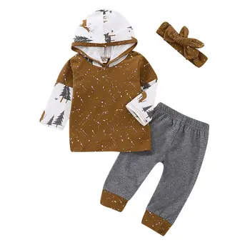 

Christmas Casual Newborn Baby Boy Girl Clothing Set Long Sleeve Hooded Tops+Pants Headband 3pcs Outfits New Year Clothes DNOV