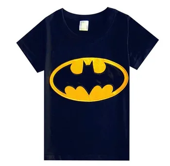 

5pcs/lot boys Embroidered Batman cartoon short sleeve T-shirt kids childrens summer black t-shirt