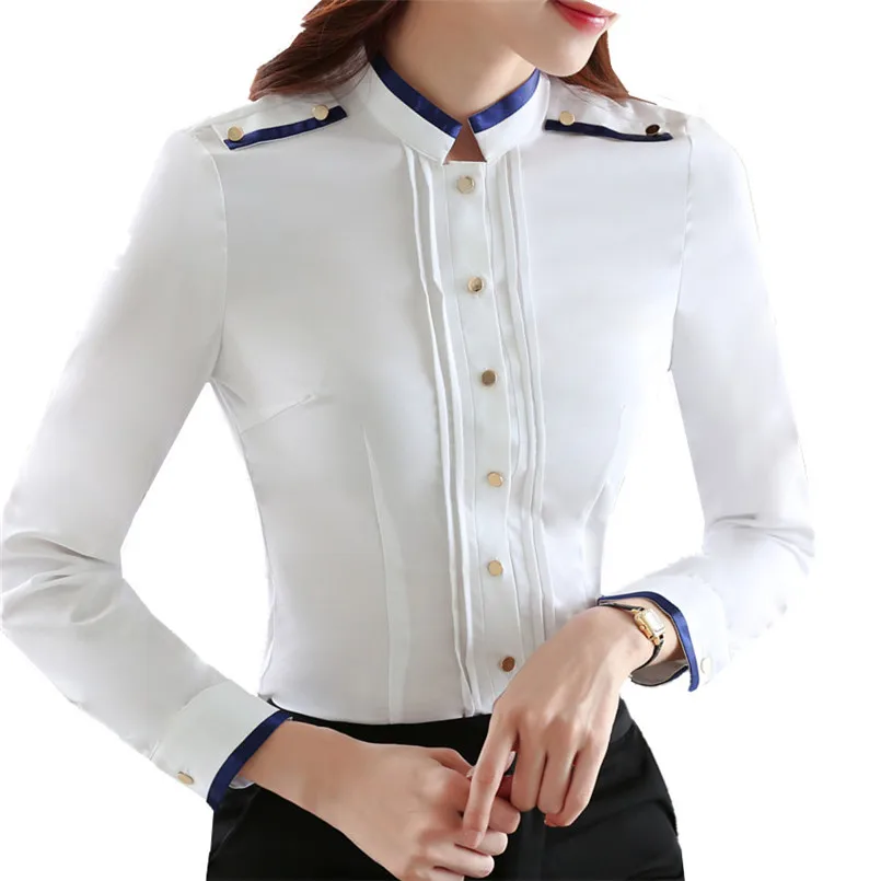 Spring Autumn Business Blouses Women Tops Long Sleeve Slim Patchwork
