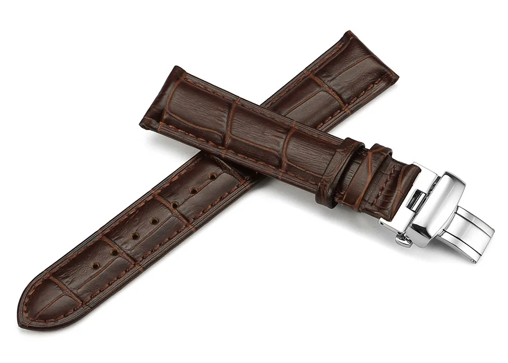 IStrap 18 мм до 22 мм ремешок для часов из натуральной телячьей кожи ремешок для часов с застежкой из нержавеющей стали кожаный браслет для Breitling - Цвет ремешка: Brown with Silver