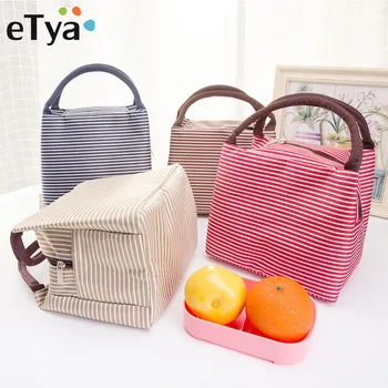 

eTya New Stripe Portable Lunch Bag Cooler Bag Thermal Insulation Bags Travel Picnic Food Lunch box bag for Women Girls Kids Tote
