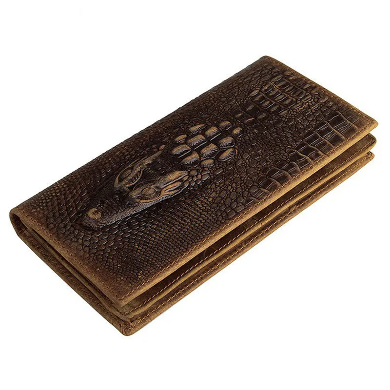 Пояса из натуральной кожи мужской Бумажники Винтаж крокодил картина коровьей Для мужчин длинный кошелек с держателей карт PR088030C