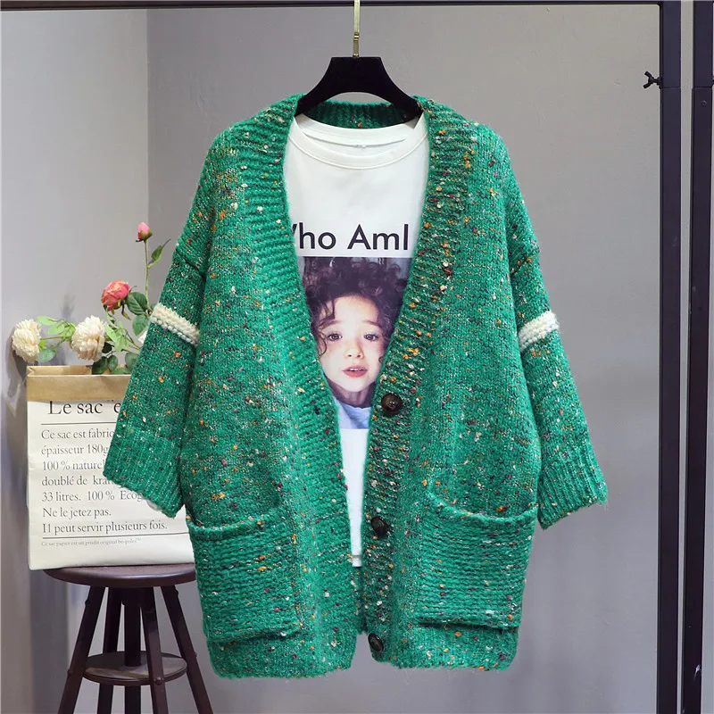 2018 New Autumn Winter Women's Thickened Sweater Female V Collar Long Sleeve Knitted Cardigan Jacket Loose Coat Knitwear |