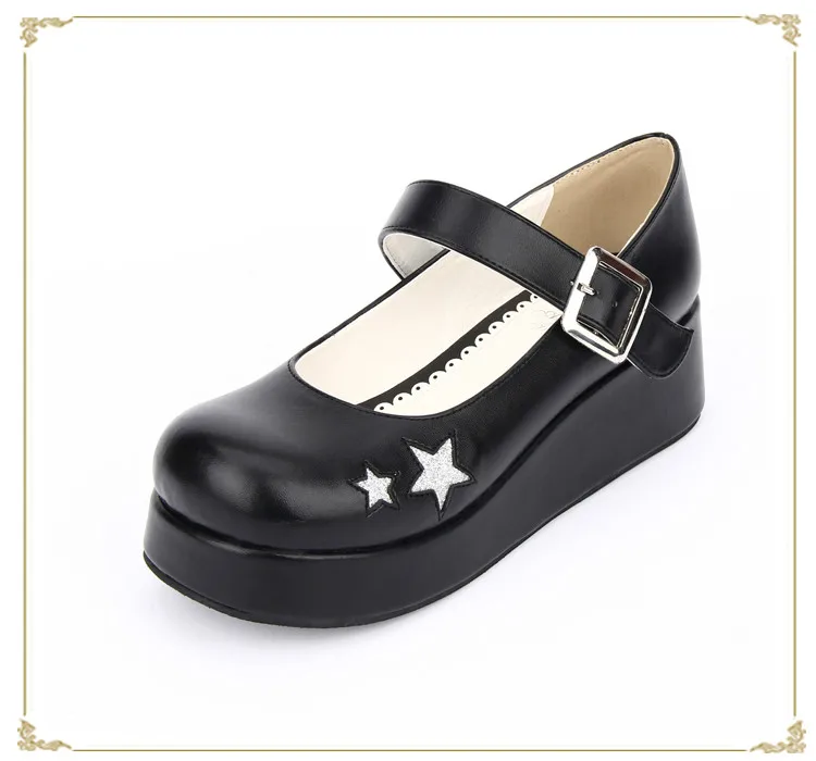 Princess sweet lolita shoes new sprout series black thick Buckle Star Platform Sandals, Black