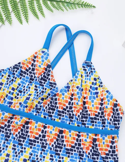 TiaoBug Kids Teens Two-piece Tankini Swimsuit Children Girls Colorful  Digital Printed Swim Tops Briefs Bikini Set Bathing Suits - AliExpress
