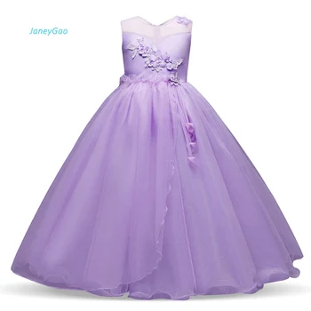 

JaneyGao Flower Girl Dresses For Wedding Party 2019 New Arrival Purple Teenage Girl Formal Gown White First Communion Dresses