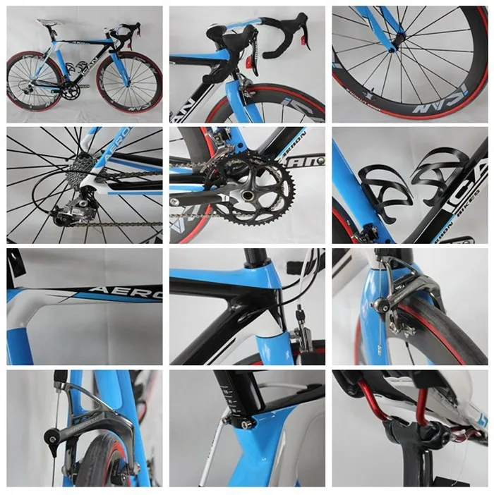 Top ICAN Carbon aero road bike blue 7.3kg completed bike 50mm clincher wheels bicycle AERO007 2 Top ICAN Carbon aero road bike blue 7.3kg completed bike 50mm clincher wheels bicycle AERO007 2