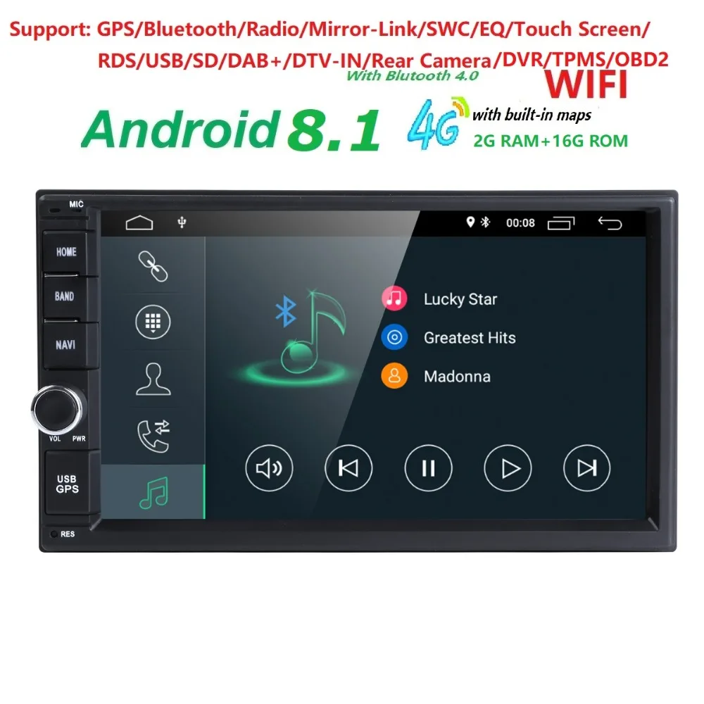 

Quad Core Pure Android 8.1 1024*600 Resolution Car DVD 2 Din Universal Car DVD Player Double Din Stereo GPS Navigation Car Radio