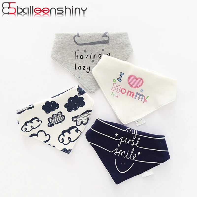 

BalleenShiny Cotton Baby Feeding Bibs Bandana Newborn Burp Cloths Infant Boys Girls Triangle Bandana Letter Print Kids Scarf Bib