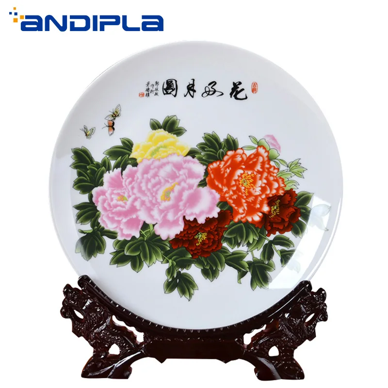 

10inch Jingdezhen Ceramic Porcelain Decoration Round Plate Modern Home Arrangement Crafts Office Desktop Ornaments Art with Rack