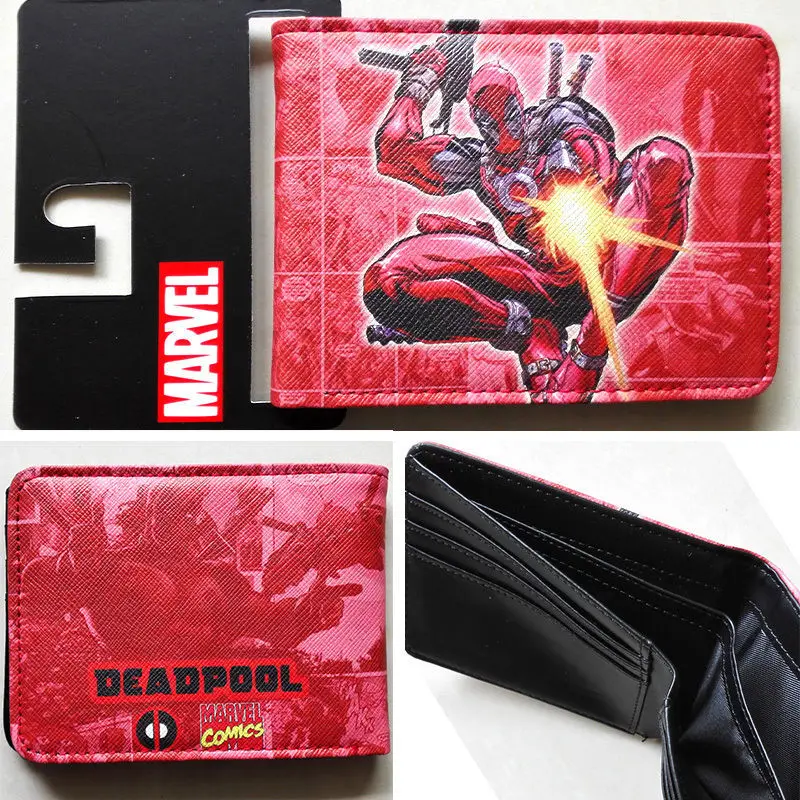 

2018 New Marvel Deadpool Wade Wilson Character Logo wallets Purse Red Leather W081
