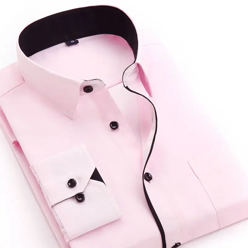 Новая мужская Роскошная французская запонка, формальная деловая тонкая стильная рубашка, топ на пуговицах, деловая работа, нарядное платье - Цвет: Розовый