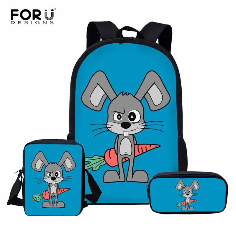 

FORUDESIGNS Fashion School Bag Sets for Teenager Girls Cartoon Rabbit Print Kids Backpack Primary School Book Bags Free Shipping
