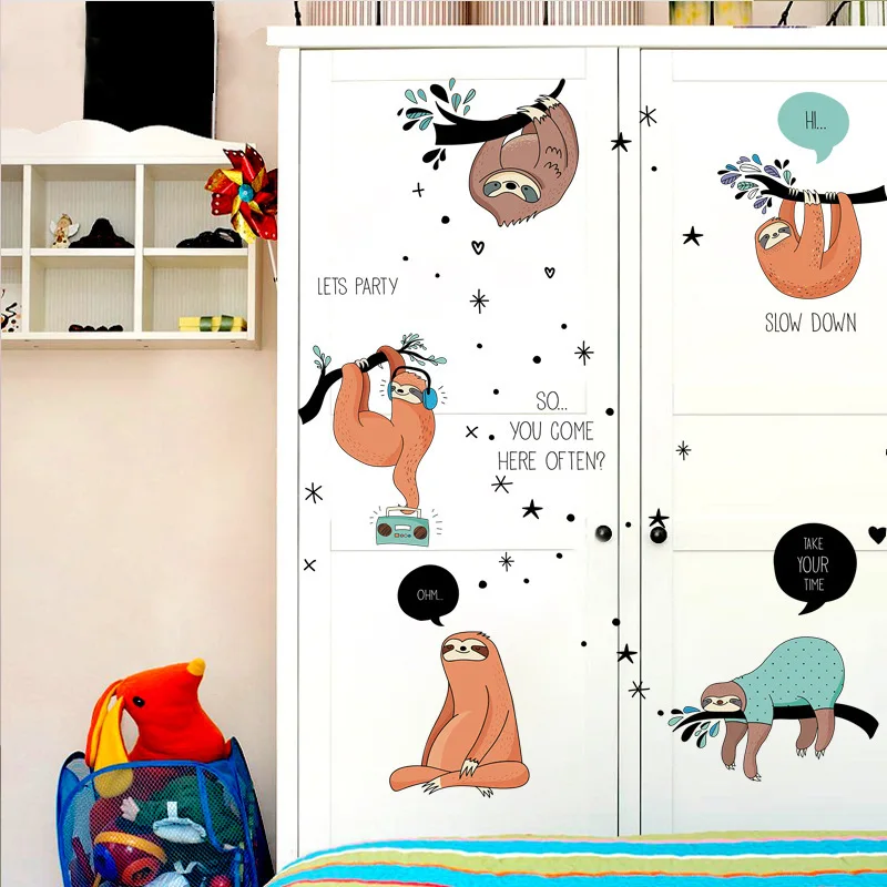Ленивец стикер на стену очень милый bradypod виниловый материал DIY наклейки на стены для детской комнаты детский сад ясли украшения фрески - Цвет: Черный