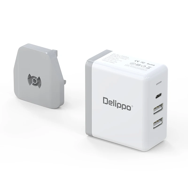 

UL Listed USB C Charger PD 65W & QC 3.0 USB 3 in 1 Travel Wall Charger Compatible for iPhone tablet laptop and More Delippo