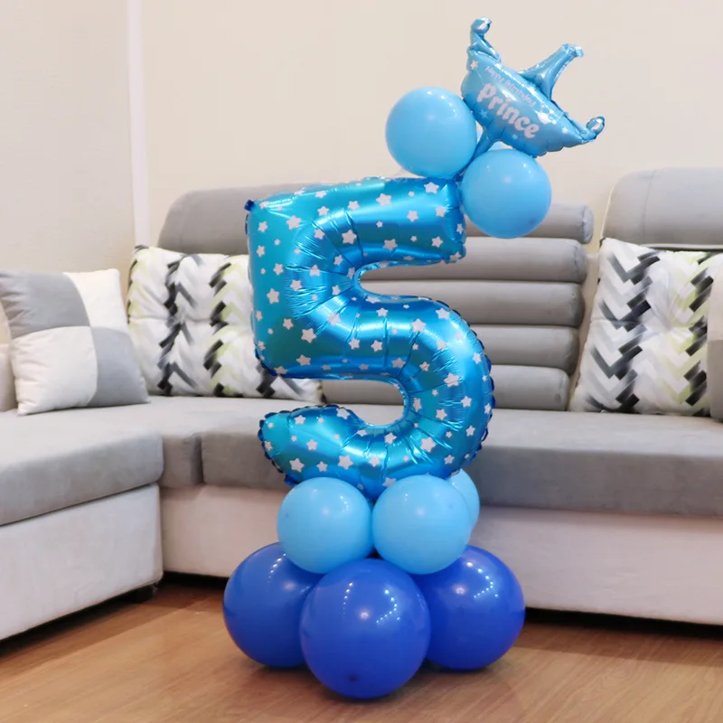 1 Набор воздушных шаров из фольги с цифровым номером на день рождения, свадьбу, Рождество, фестиваль, баллоны, корона, юбилей, Детские вечерние украшения - Цвет: Blue 5