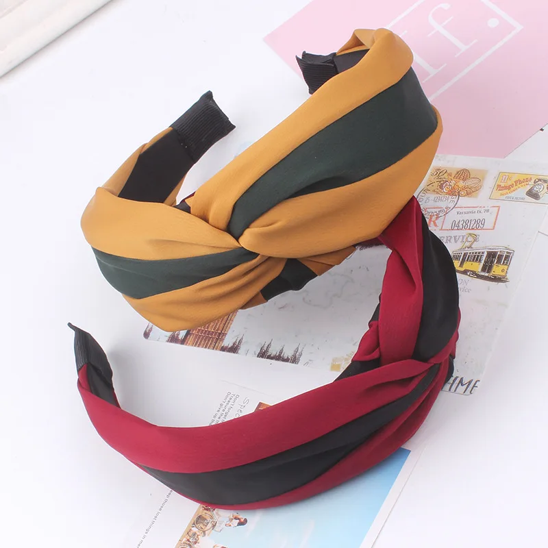 

New 2019 article high grade stitching double color knot kink twist knot wide brimmed ms han edition hair hair hoop head band