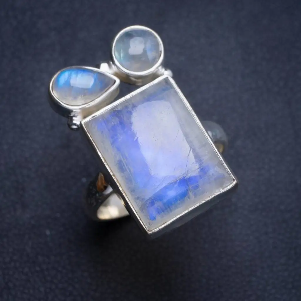 

Natural Rainbow Moonstone Handmade Unique 925 Sterling Silver Ring 7.5 Y5006