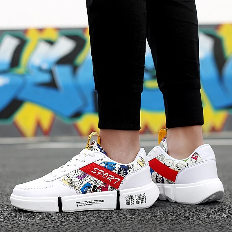 

SUROM 2019 New Graffiti Casual Shoes Fashion Wild Sneakers Breathable Comfortable Men's Shoes With Non-Slip Men's Sneakers