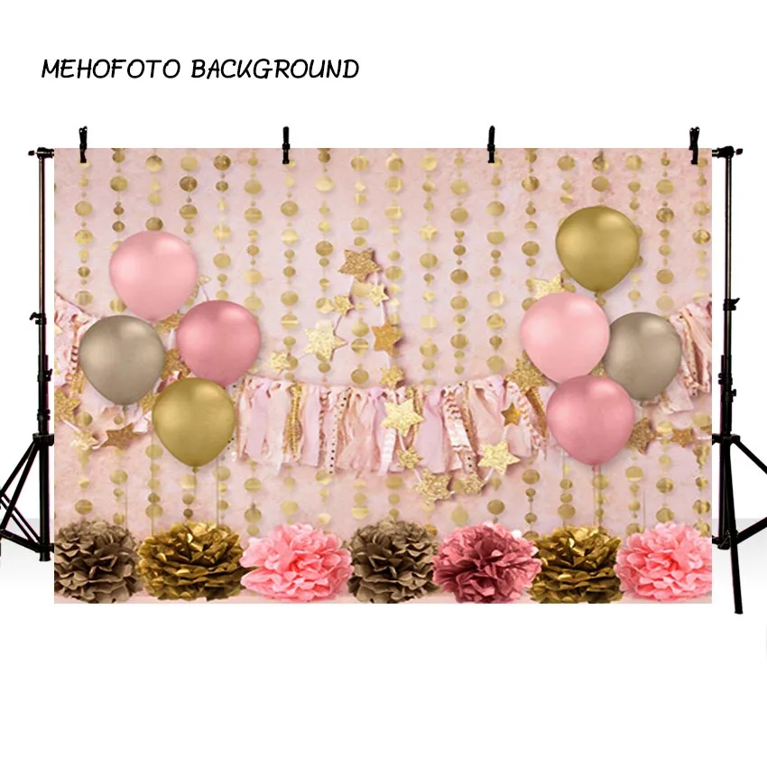 

MEHOFOTO Children Birthday Party Photography Backdrop Golden Balloon Backdrop for Photo Booth Background Custom