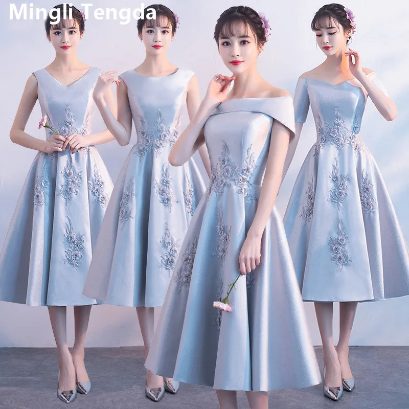 

Mingli Tengda Prom Dresses with Lace Applique Party Dress 2019 New Elegant Off the Shoulder Bridesmaid Dress vestido longo fenda
