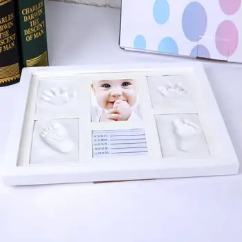 

Tri-Fold Solid Wood Cover Photo Frame Handprint Mud Suit Baby Infrant DIY Cute Photo Frame Baby Footprint Foot or Hand Print Set