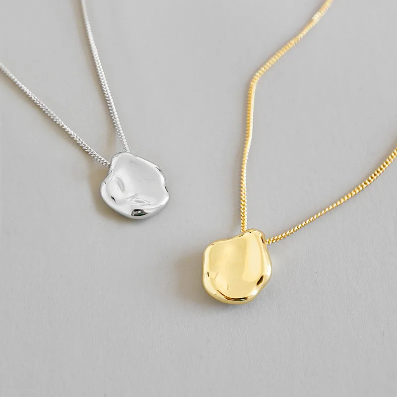 

Jsmpfy 925 Sterling Silver Necklace&Pendants Simple Tiny Indented Irregular Geometric Pendant Necklaces For Women Collares