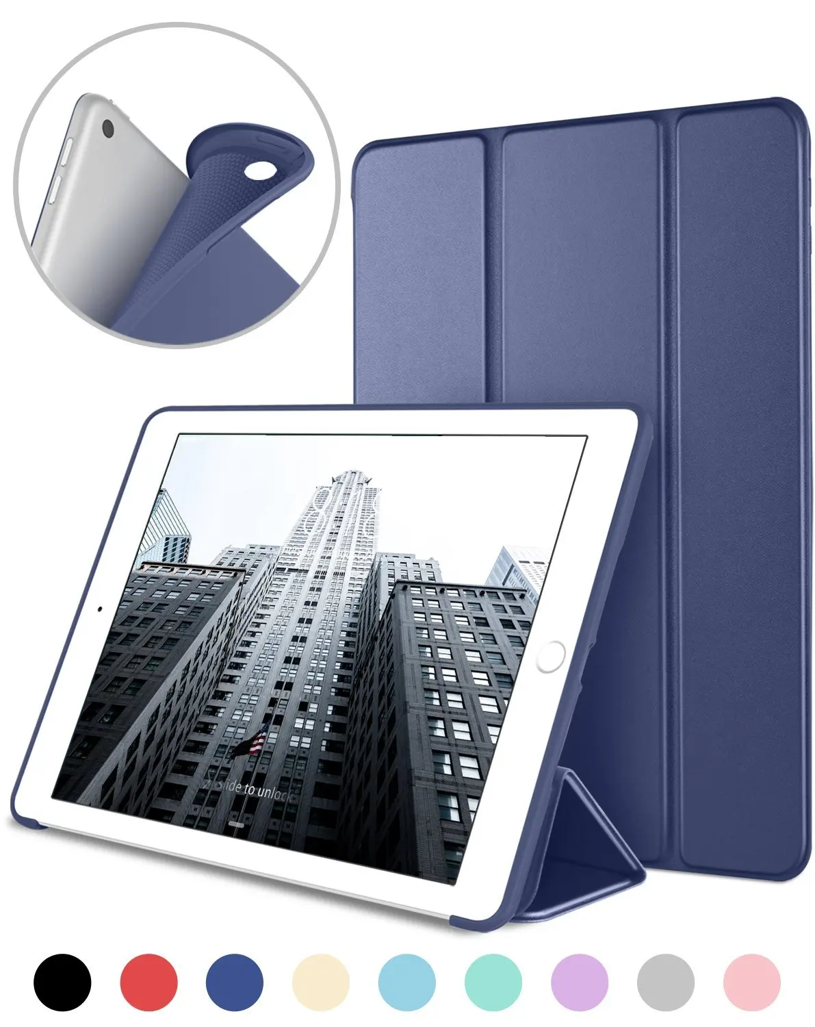 

Case for New iPad 9.7 inch 2017 2018, PU Smart Cover Case Magnet Wake up Sleep + Soft Back cover for A1822 A1823 A1893 A1954