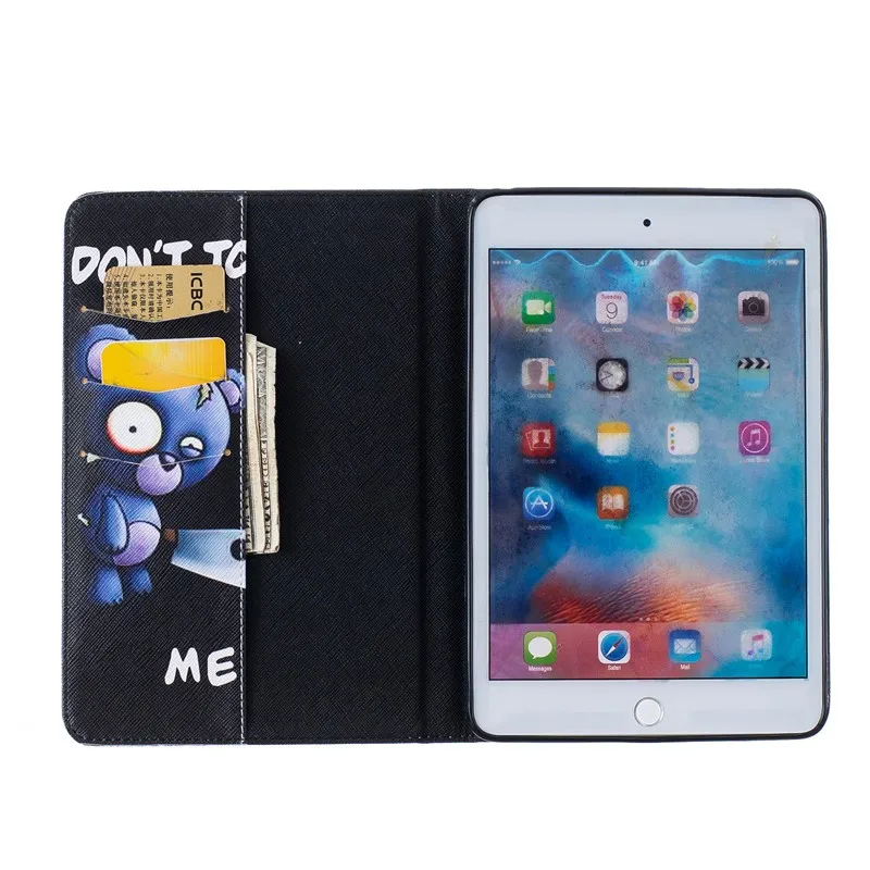 Cute Bear Pig Wallet Case For  Ipad Mini 4 Case Kids Beautiful Butterfly Flower PU Leather Stand Pocket Tablet Cover Case 7 (27)