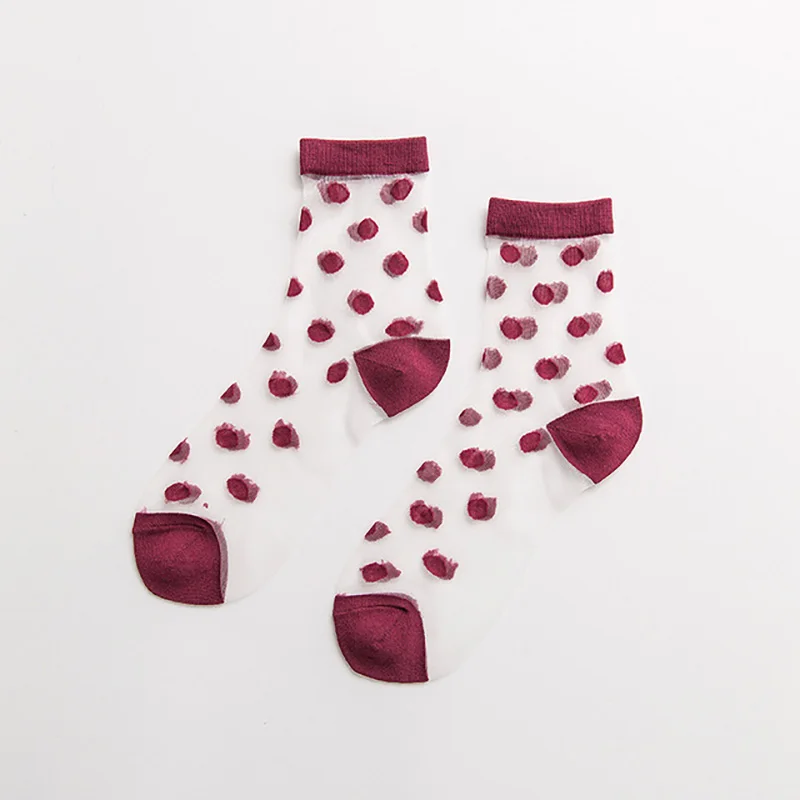 Летние винтажные дышащие прозрачные ультратонкие женские носки красный крупный горох носки оригинальные мягкие Модные женские носки для девочек - Цвет: D