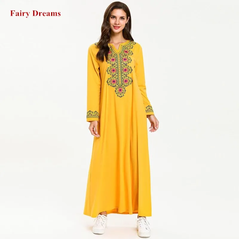 

Women Abaya Plus Size Islamic Clothing 4XL Long Sleeve Glod Muslim Dress Embroidery Kaftan Dubai Malaysia Turkey Robe 2019