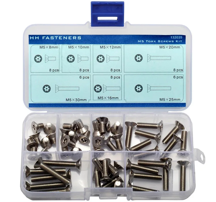 52 pcs M5 Tamper Resistant Security Screws Flat Head Assortment Kit Pin