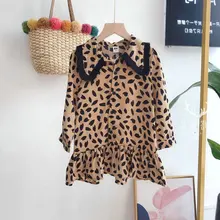 Платье с леопардовым воротником для девочек г. Новые весенне-осенние детские платья принцессы платья с длинными рукавами для детей от От 2 до 6 лет