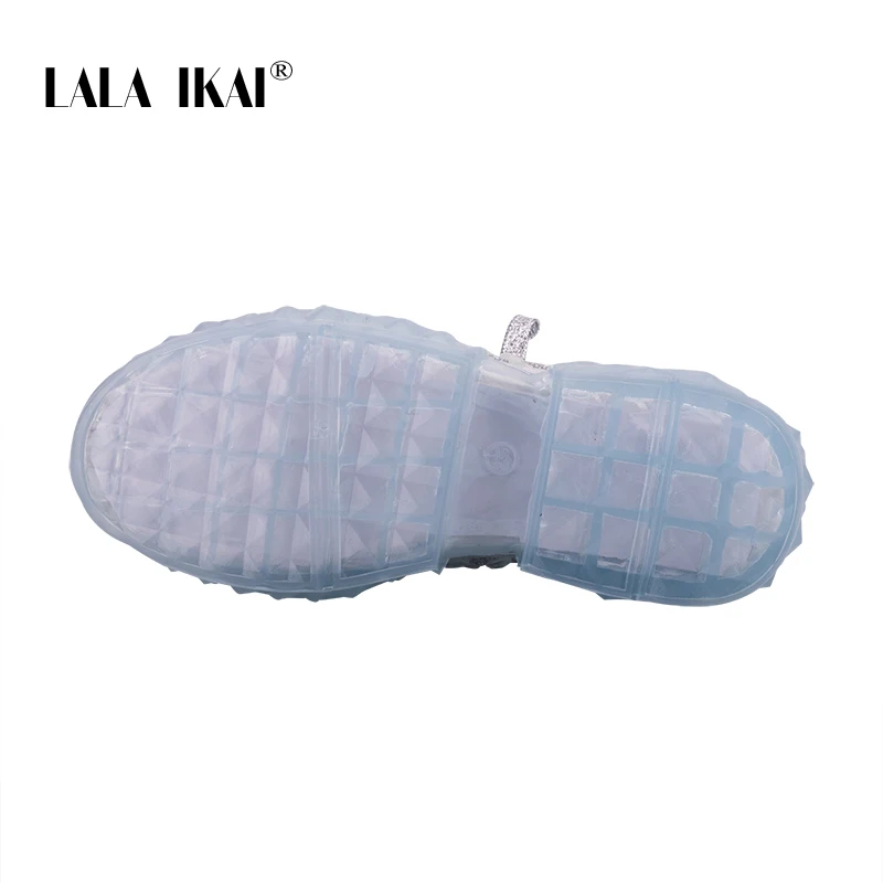 Женские кроссовки со стразами LALA IKAI серебристые на вулканизированной подошве