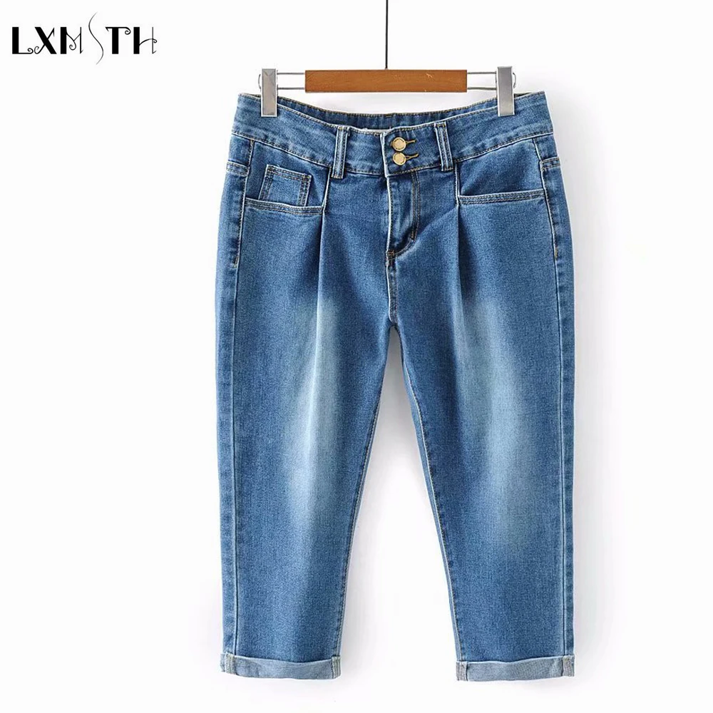 Женские джинсы капри LXMSTH повседневные Стрейчевые большого размера до колена