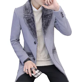 

Autumn and winter Korean version of the self-cultivation Woolen coat Men's long Windbreaker Men's Woolen jacket More Size M-5XL