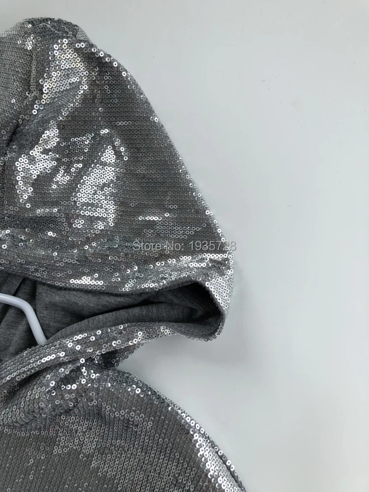 Sequinned Толстовка Sweatershirt с одежда с длинным рукавом Особенности эластичный низ и манжеты-осень Для женщин модная блестящая с капюшоном Толстовка
