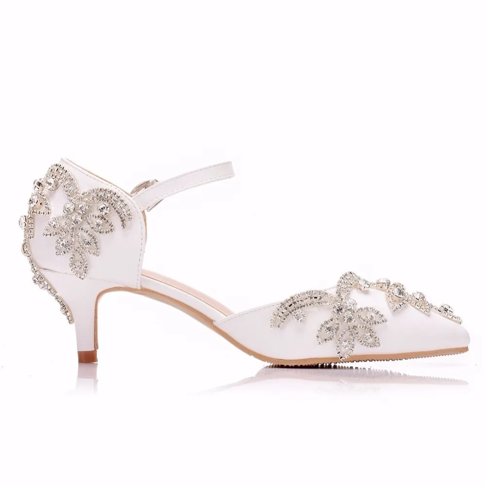 Женская обувь на каблуке 5 см с кристаллами; модельные туфли на каблуке; белые матовые Стразы горный хрусталь для свадьбы; Туфли mary jane на высоком каблуке; туфли принцессы с острым носком