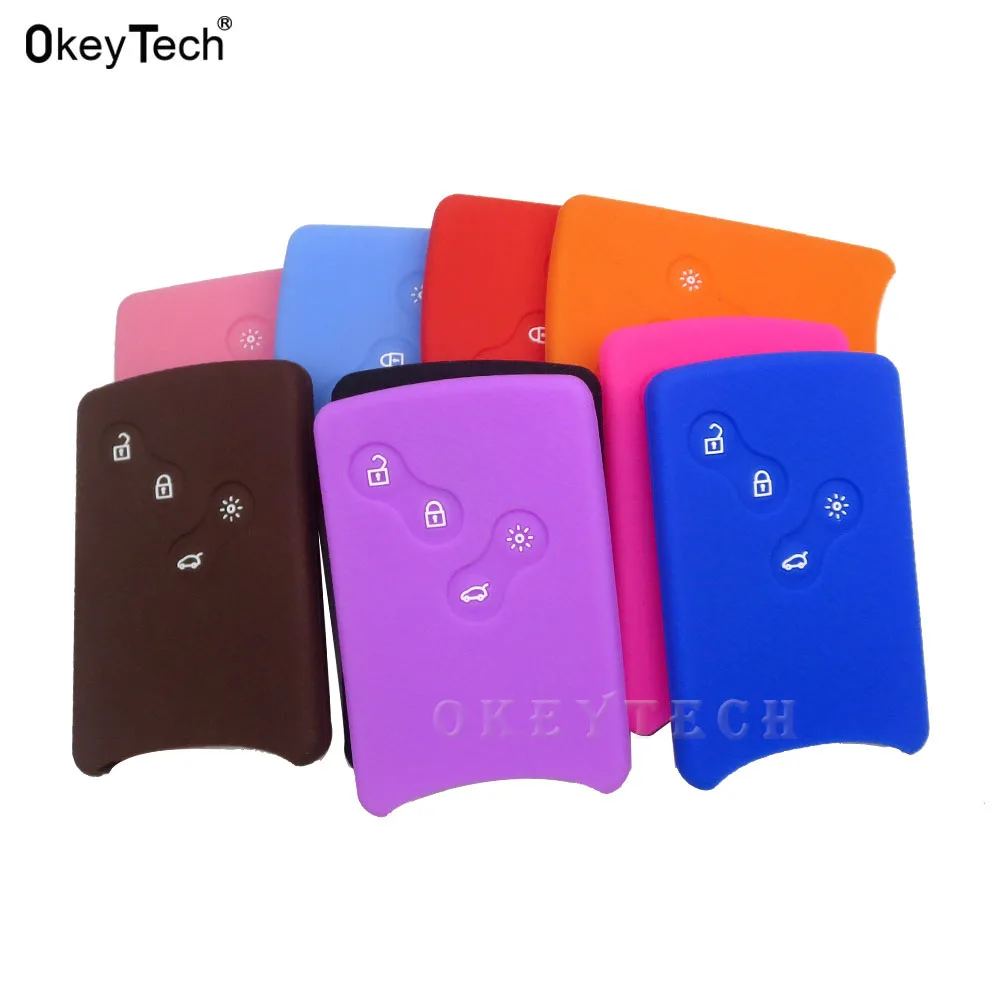

Okeytech 4 Button Silicone Car Key Case Cover Soft Rubber Protector Sticker Holder For Renault Clio Logan Car Key Shell Colorful
