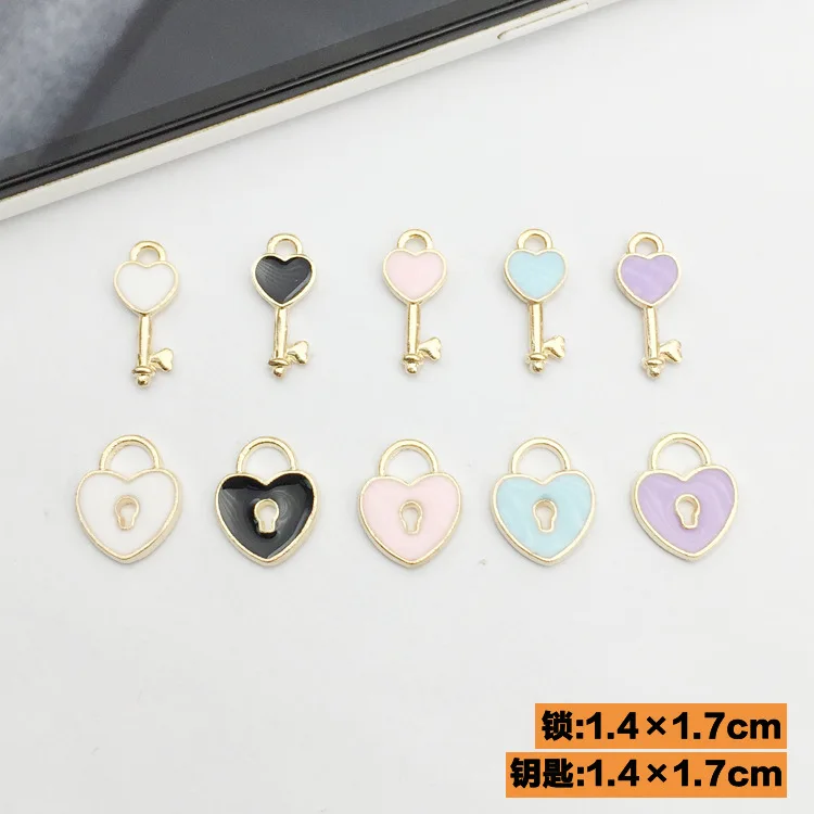 

DIY 20pcs Fashion Charm Enamels Key/Love heart Lock Keychain Alloy Pendant Hair Bracelet Necklace Manual DIY Jewelry Accessories