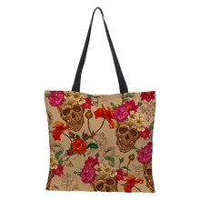 Оригинальная сумка-шоппер Для женщин сумка двусторонняя печать узор складной многоразовые мешковины сумка хозяйственная сумка Повседневное панк узор