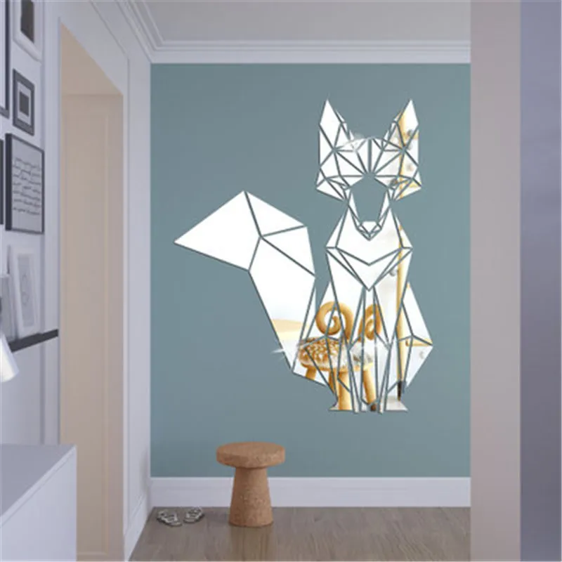 Геометрические Животные Foxs 3D акриловые зеркальные настенные наклейки s гостиная акриловые настенные наклейки зеркальные декоративные наклейки для детской комнаты