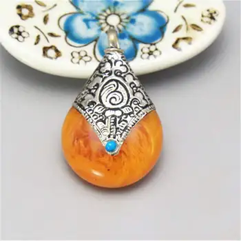 

Tibetan Pendants Copper Capped Simulated Yellow Resin Water Drop Pendants TBP320