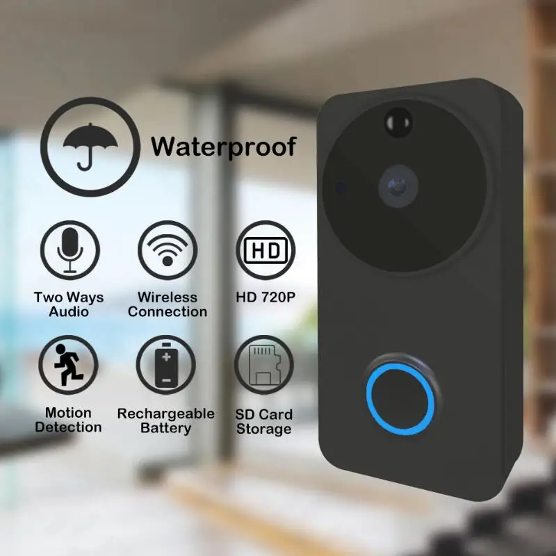 

720P 1.0MP Smart WIFI Doorbell Camera Battery IR PIR Alarm Intercom Door Bell IP Video Wireless Home Security